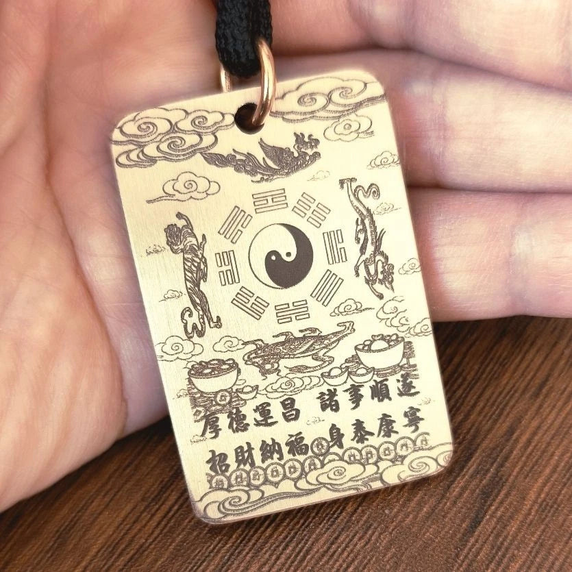 Brass Guan Gong Wu Caishen Pendant Tag Necklace Taoist Amulet Charm 07FC0E-D4 - KOEEK