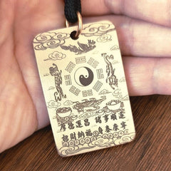 Brass Guan Gong Wu Caishen Pendant Tag Necklace Taoist Amulet Charm 07FC0E-D4 - KOEEK