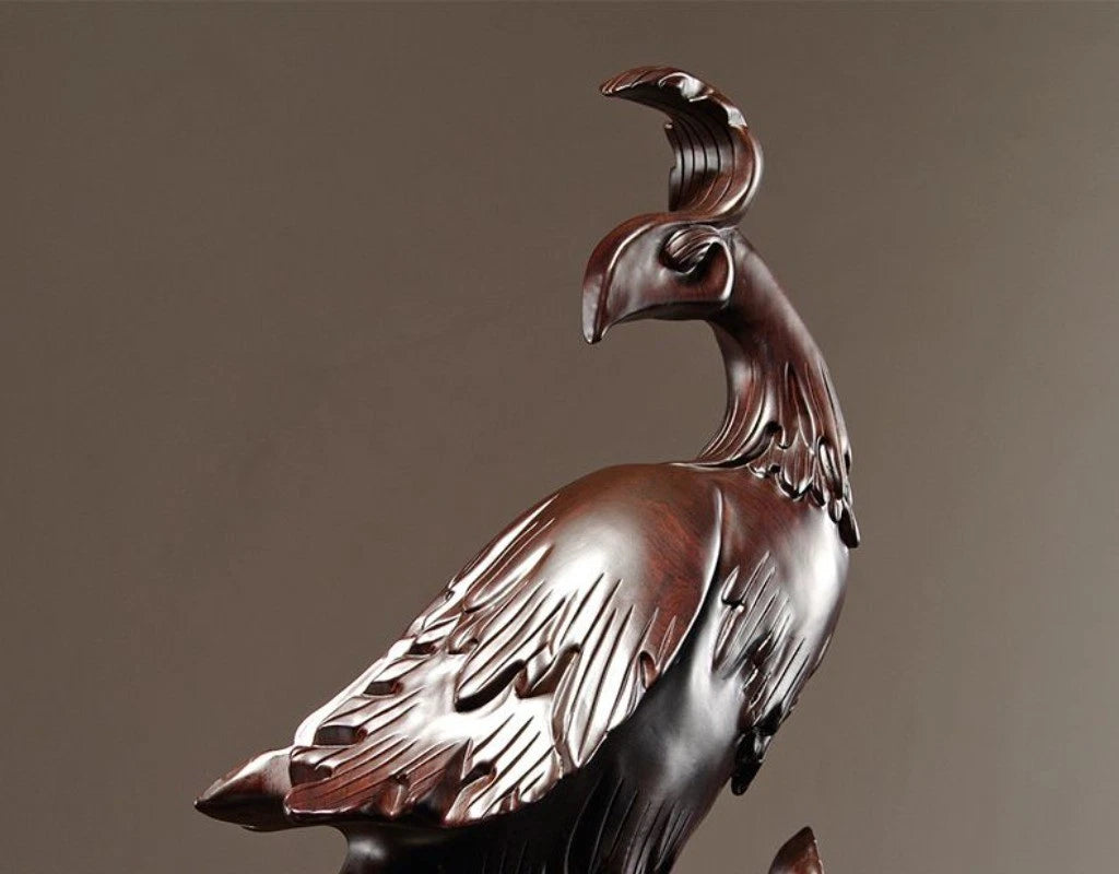 Ebony Wood Phoenix Figurine 12cm Hand Carved Wooden Home Decor Wedding Gift 07FC0E-D4 - KOEEK