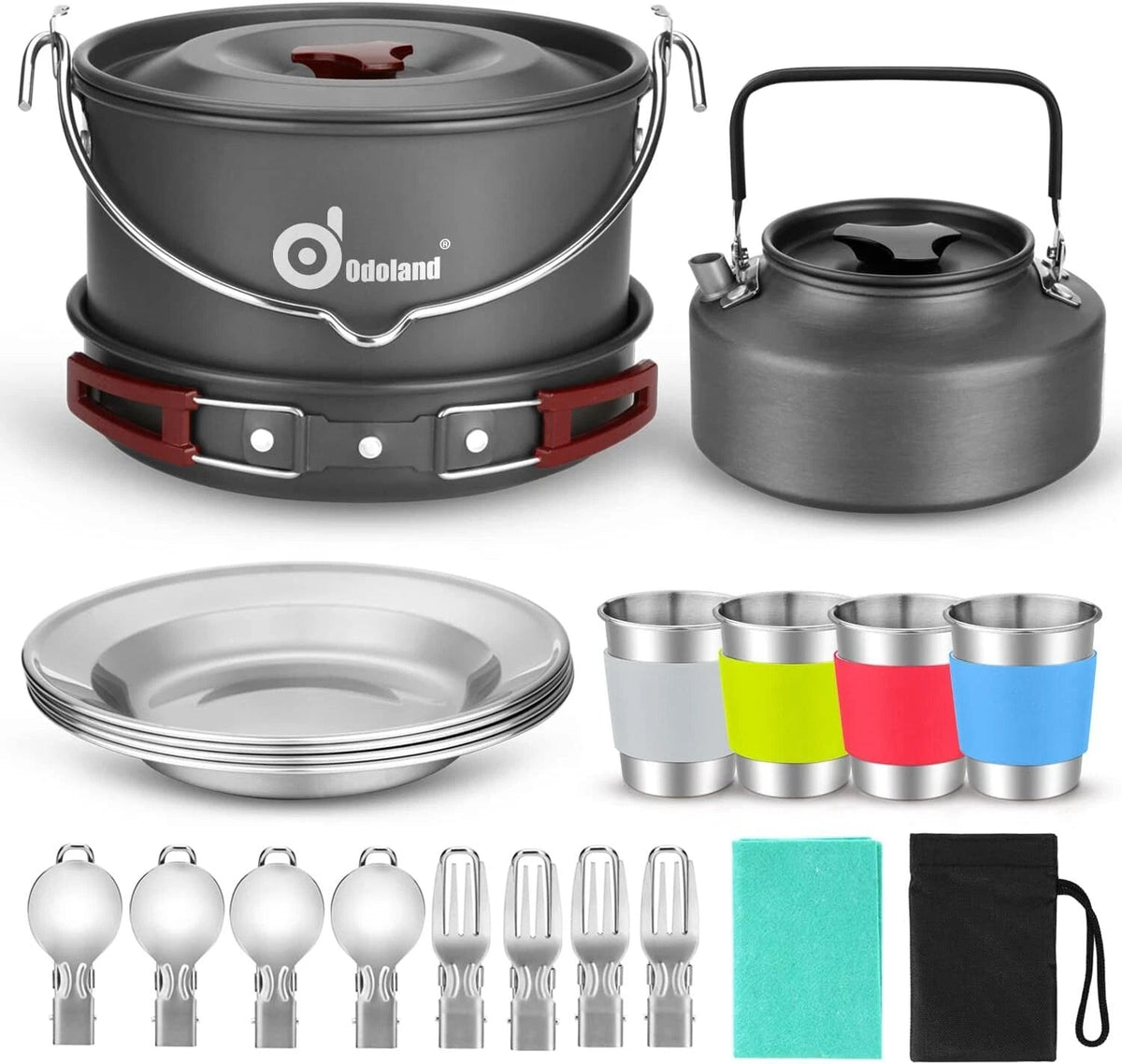 22 Piece Camping Cookware Set, Large Hanging Pot Pan Kettle, Picnic 07FC0E-D4 - KOEEK