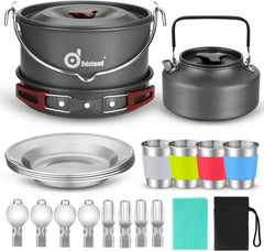 22 Piece Camping Cookware Set, Large Hanging Pot Pan Kettle, Picnic 07FC0E-D4 - KOEEK