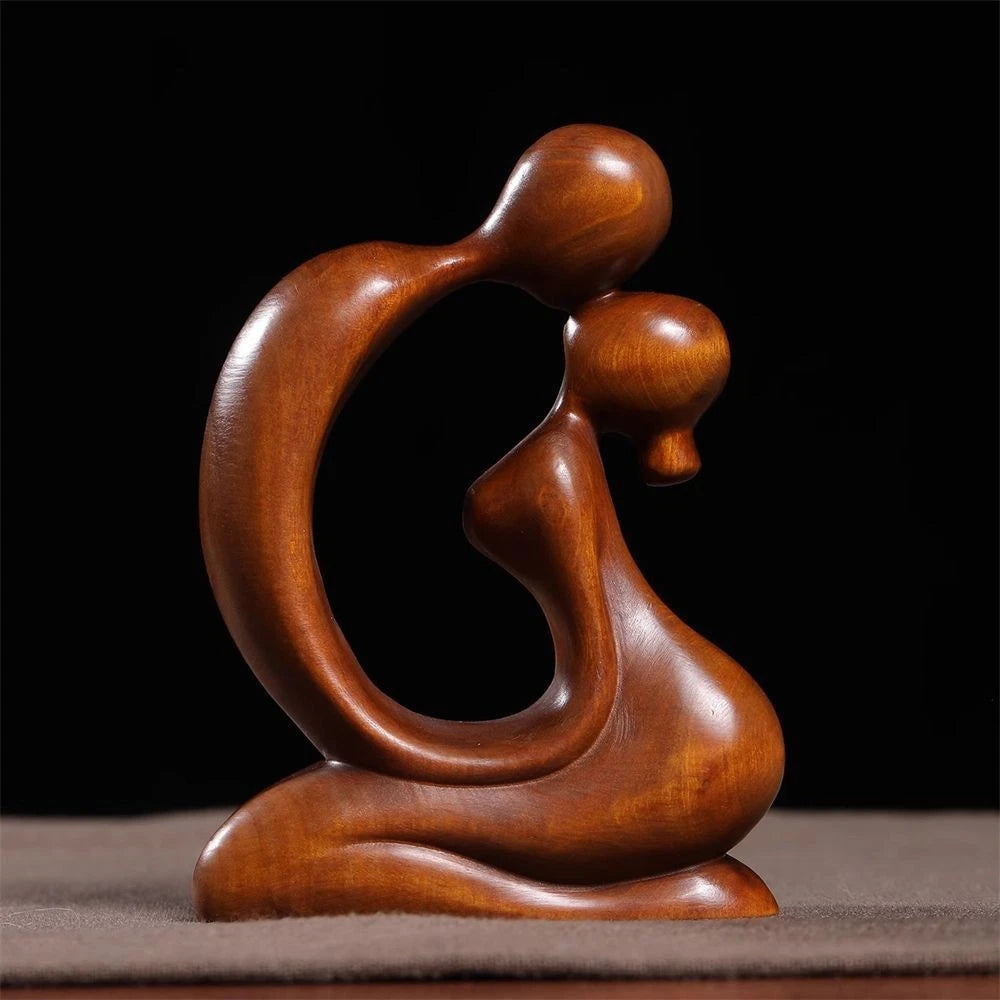 Boxwood Wood Carved Couple Figurine 7cm Desktop Decor Craft Ornament Gift 07FC0E-D4 - KOEEK