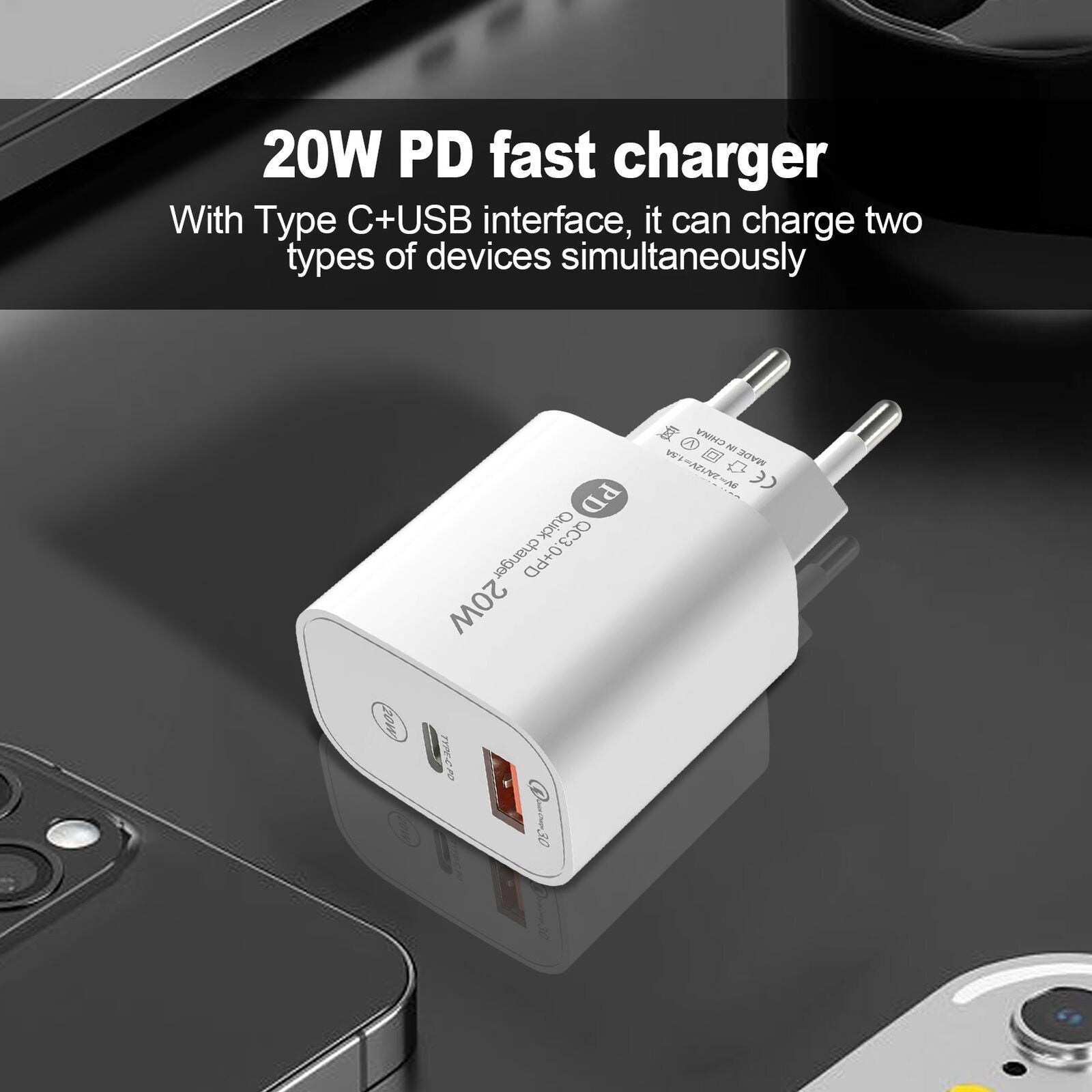 new PD20W USB A and Type C Fast Charging Block Double USB Plug QC3.0 Power Cube koeek - KOEEK