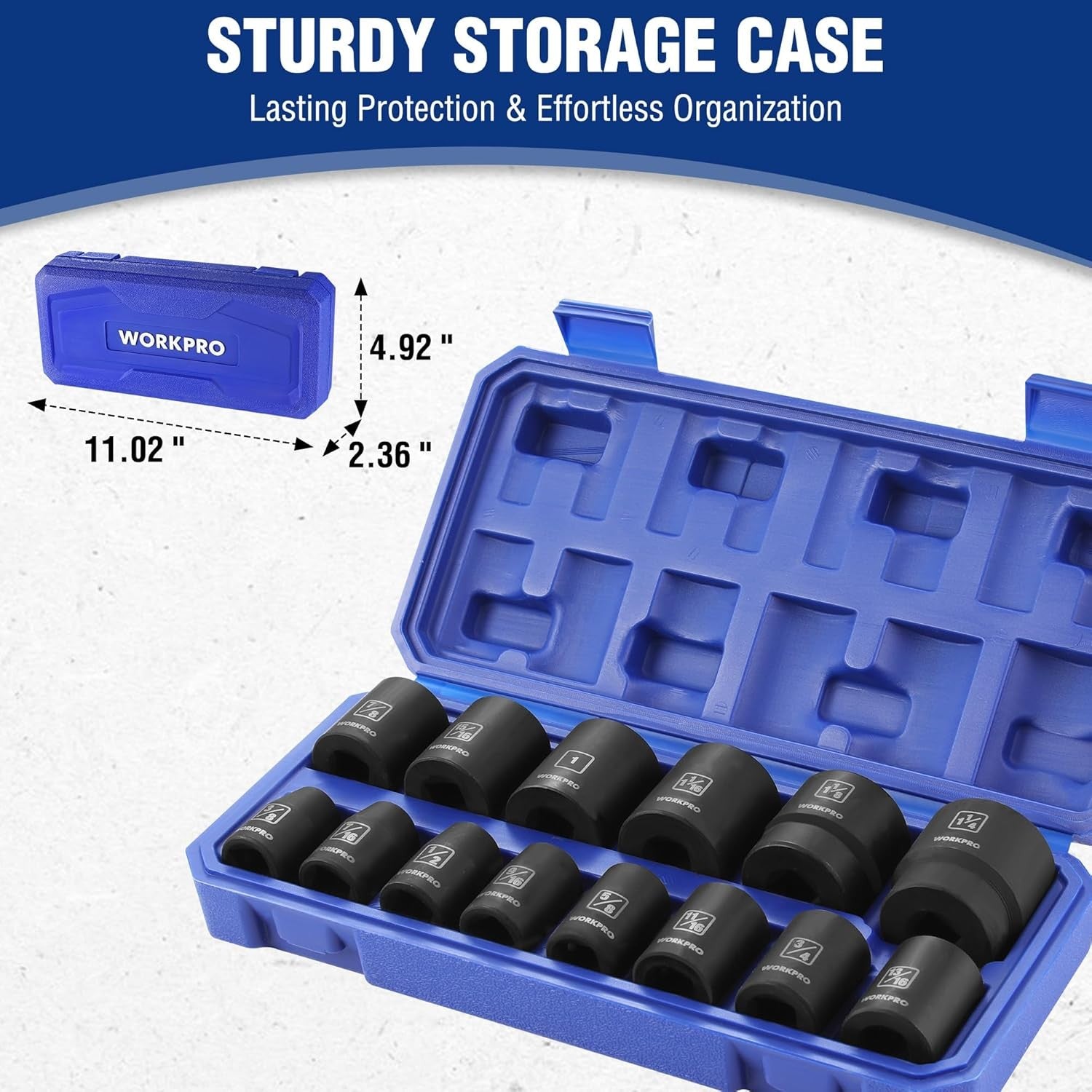 new WORKPRO 1/2” Drive Shallow Impact Socket Set, SAE Cr-V Steel 14PCS,