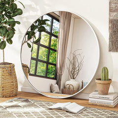White Round Mirror, 30 Inch Bathroom Mirror with Metal Frame 07FC0E-D4 - KOEEK