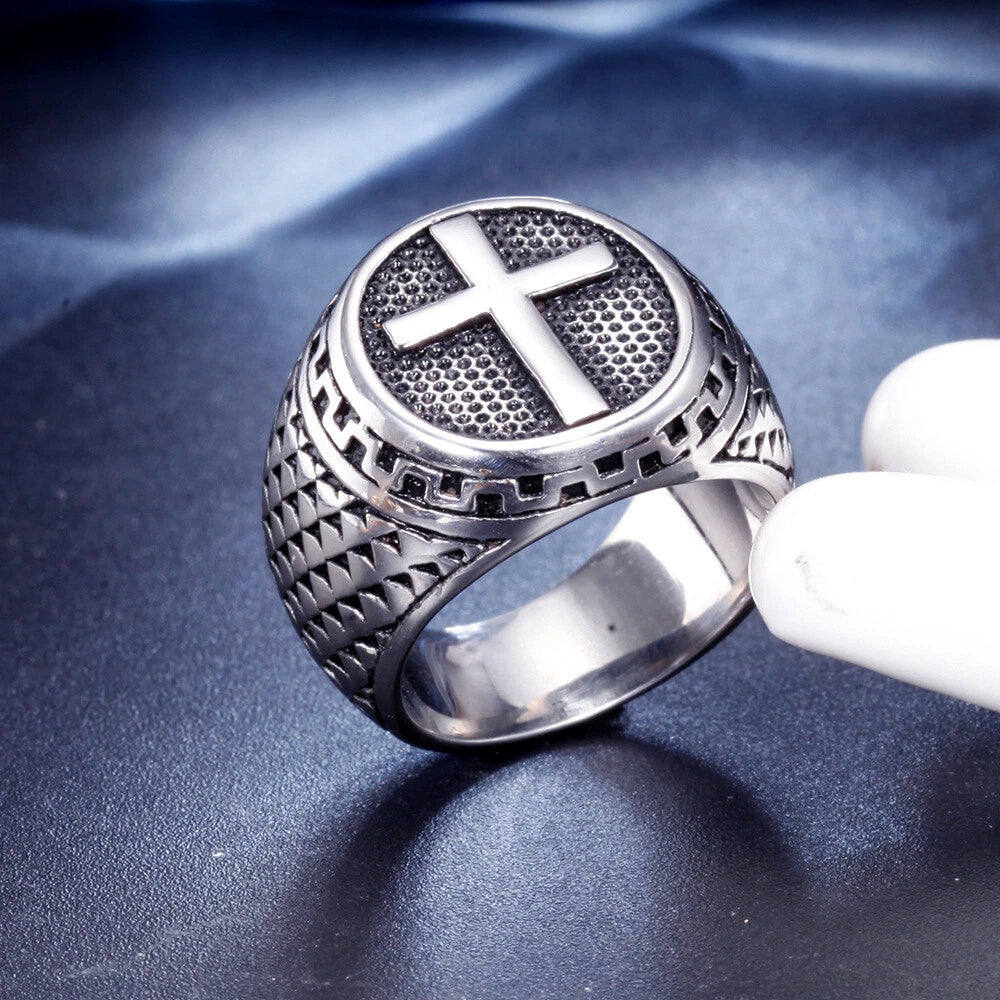 HotStainless Steel Mens Christian Cross Ring For Men Women Silver Size 7-13 07FC0E-D4 - KOEEK