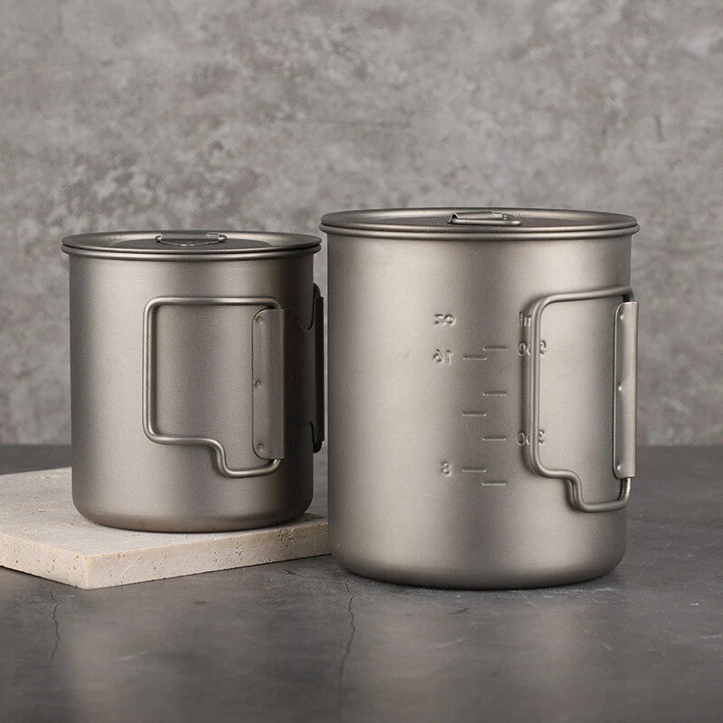 Titanium 420ml 750ml Pot Set With Foldable Handle - Outdoor Camping Cup Bowl Pot 07FC0E-D4 - KOEEK