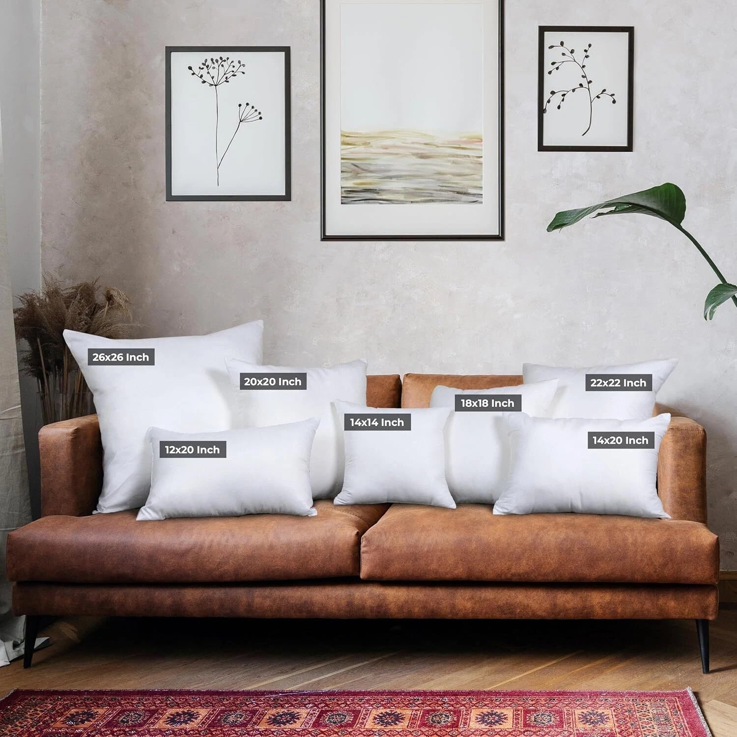 Throw Pillows (Set of 4, White), 18 x 18 Inches Pillows for Sofa, Bed and Couch 07FC0E-D4 - KOEEK