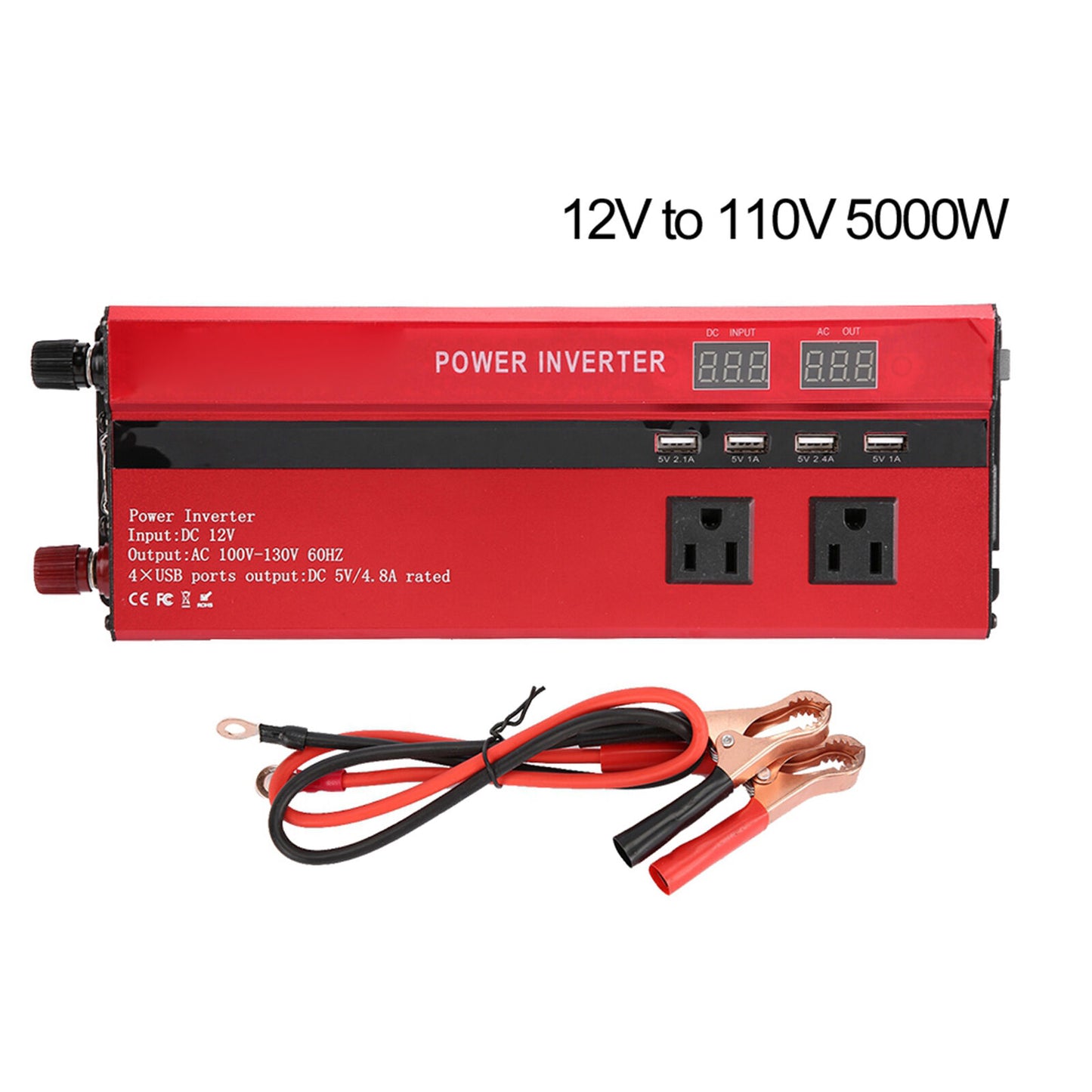 new (12V To 110V 5000W)24V To 110V Inverter Power Inverter AC Outlets And USB koeek - KOEEK