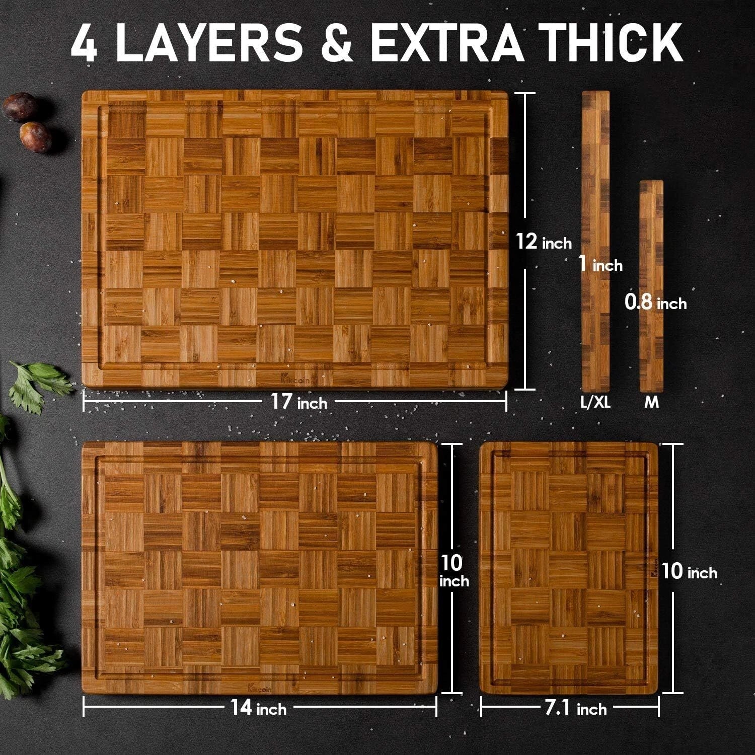 Extra Large Bamboo Cutting Boards, (Set of 3) Chopping Boards with Juice Groove 07FC0E-D4 - KOEEK