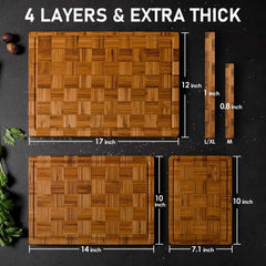 Extra Large Bamboo Cutting Boards, (Set of 3) Chopping Boards with Juice Groove 07FC0E-D4 - KOEEK