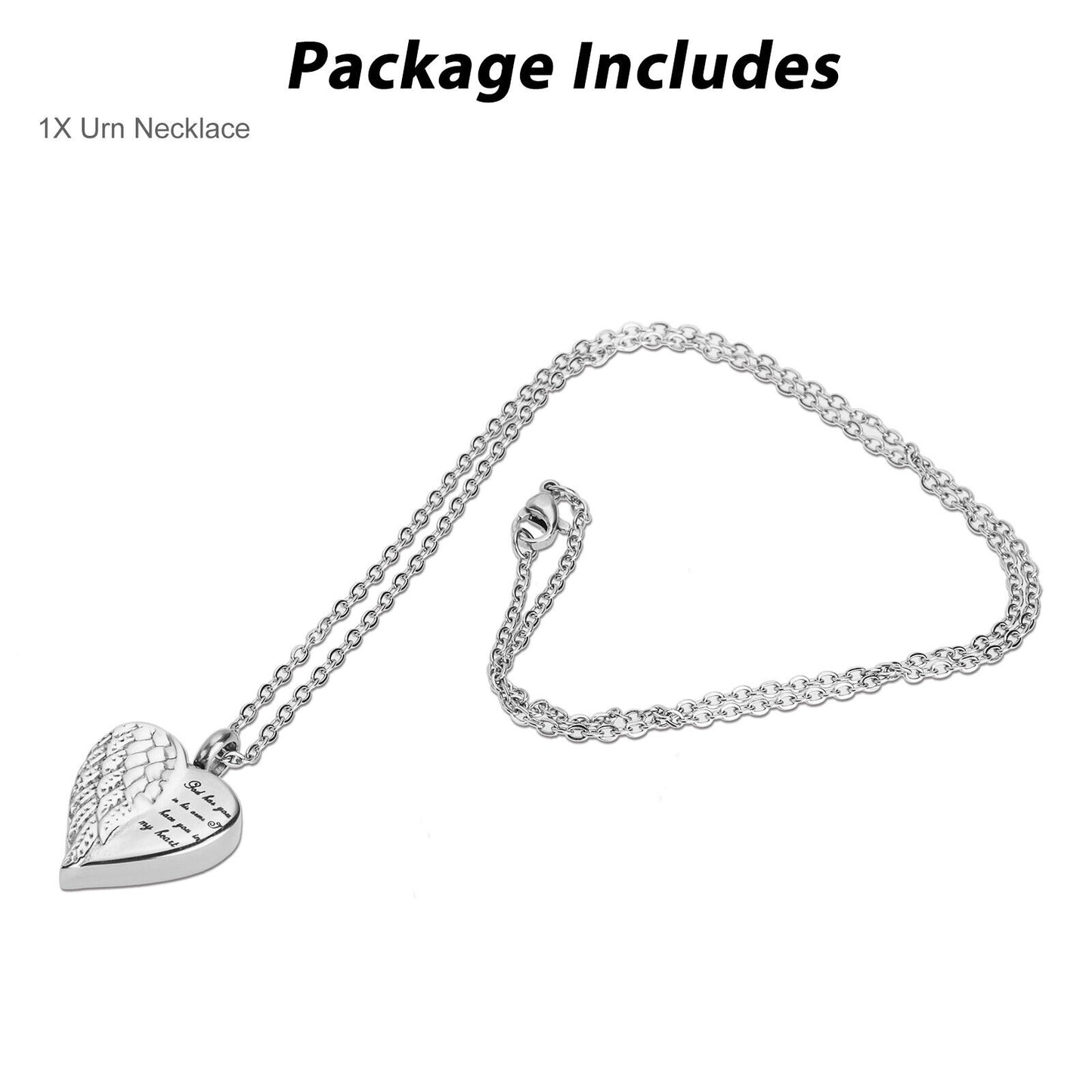 Silver Cremation Heart Urn Necklace Keepsake Ash Holder Memorial Jewelry Pendant