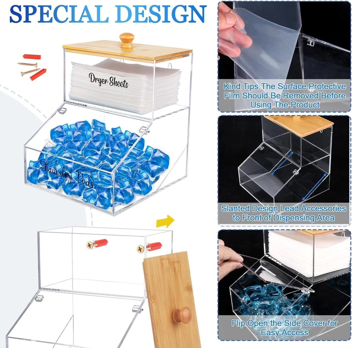 laundry detergent pod container and dryer sheet holder,acrylic dryer sheets 07FC0E-D4 - KOEEK
