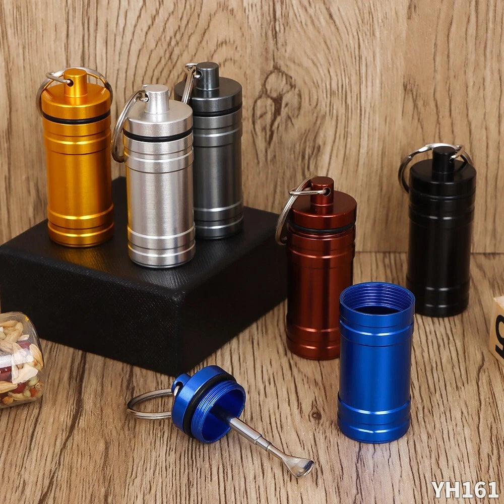 10 Premium Aluminum Waterproof Medication Pill Container Box Keychain With Spoon 07FC0E-D4 - KOEEK