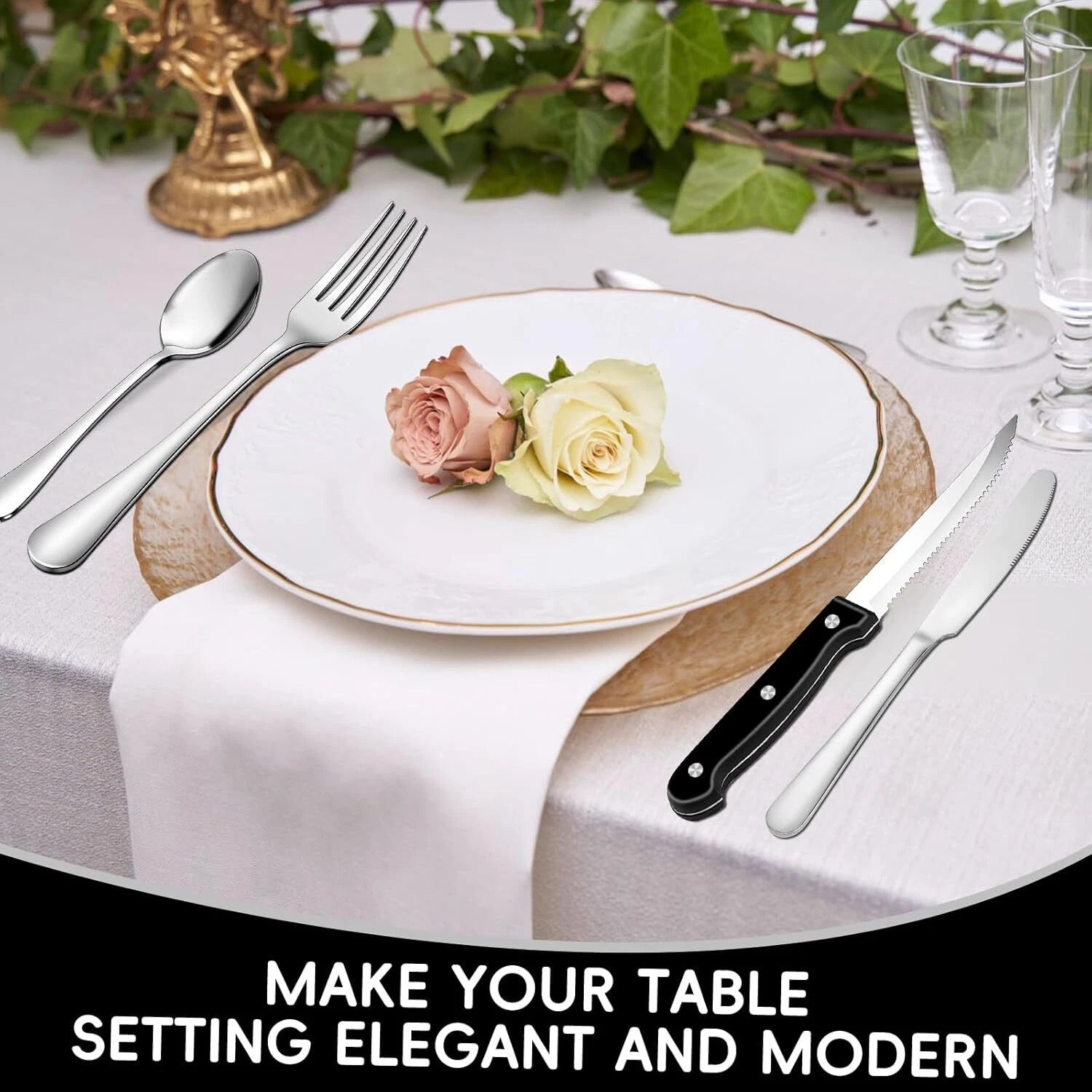 49 Piece Stainless Steel Silverware Set with Flatware Organizer, 8 People 07FC0E-D4 - KOEEK