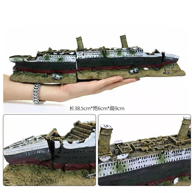 Titanic Sinking ShipAquariumDecor PirateAircraft Carrier Wreck Fish TankOrnament 07FC0E-D4 - KOEEK