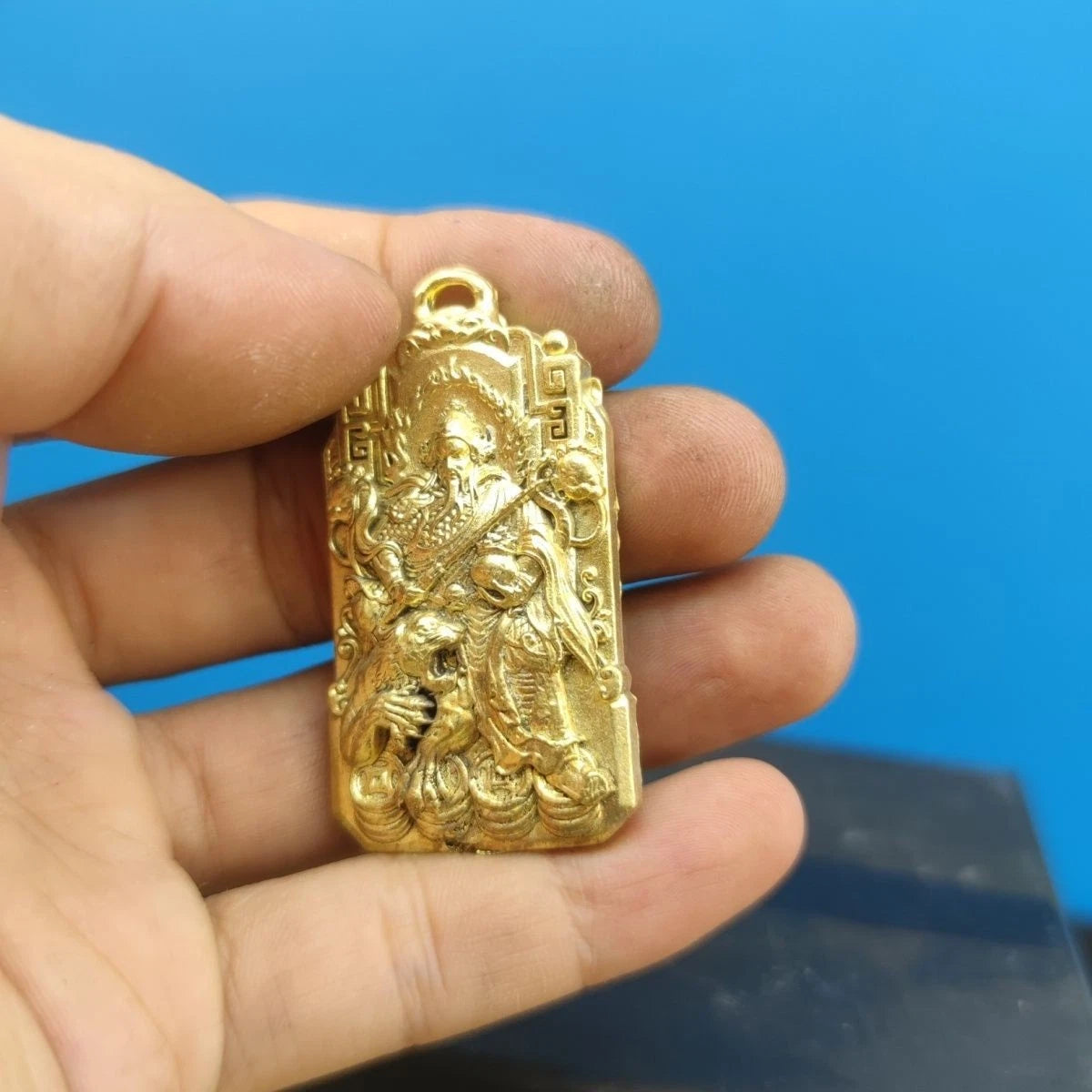 Brass Taoist Zhao Gongming Wealth God Pendant Tag Talisman Keychain Charm 07FC0E-D4 - KOEEK