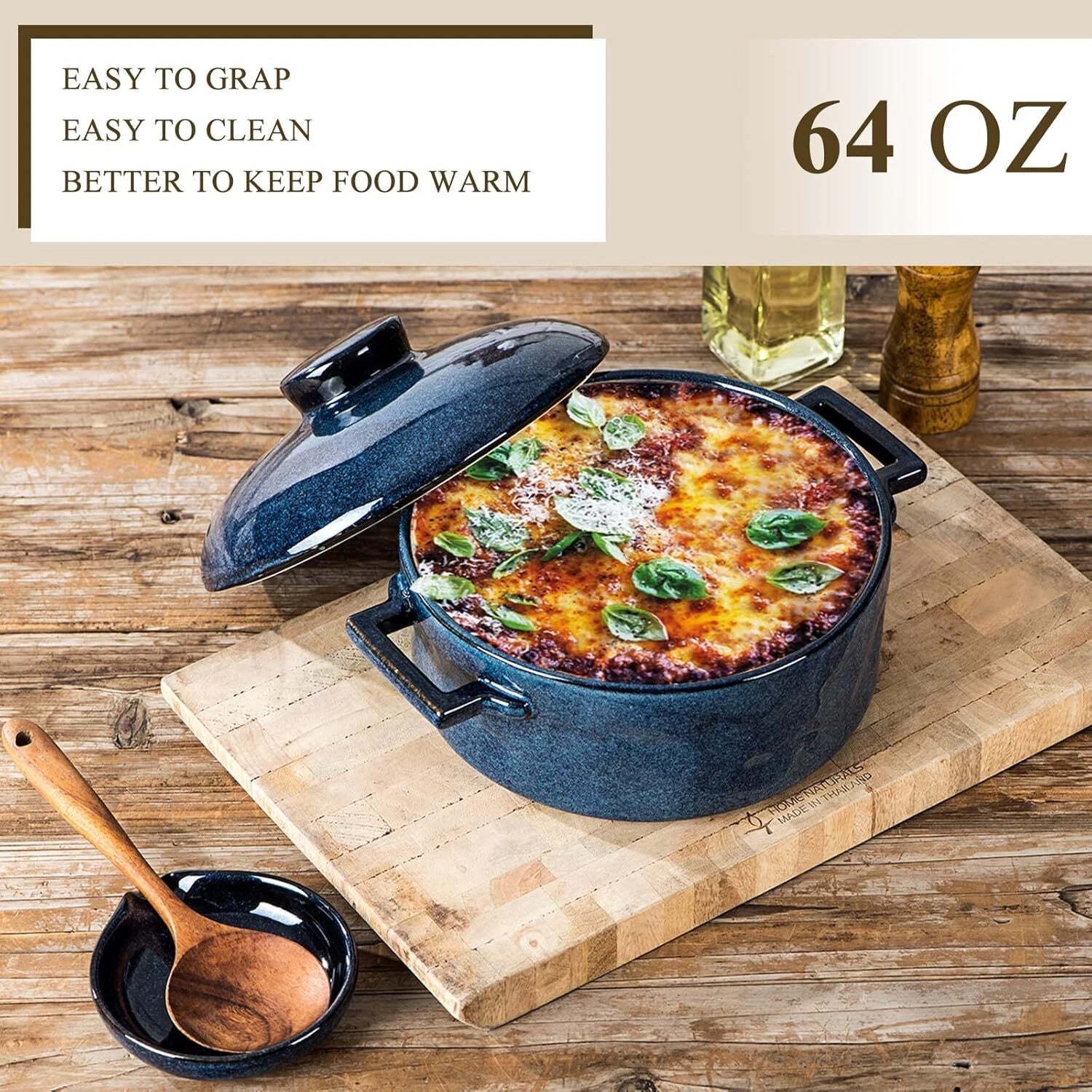 Casserole (with lid) - Ceramic lasagna dish (2-quart deep round baking dish) 07FC0E-D4 - KOEEK