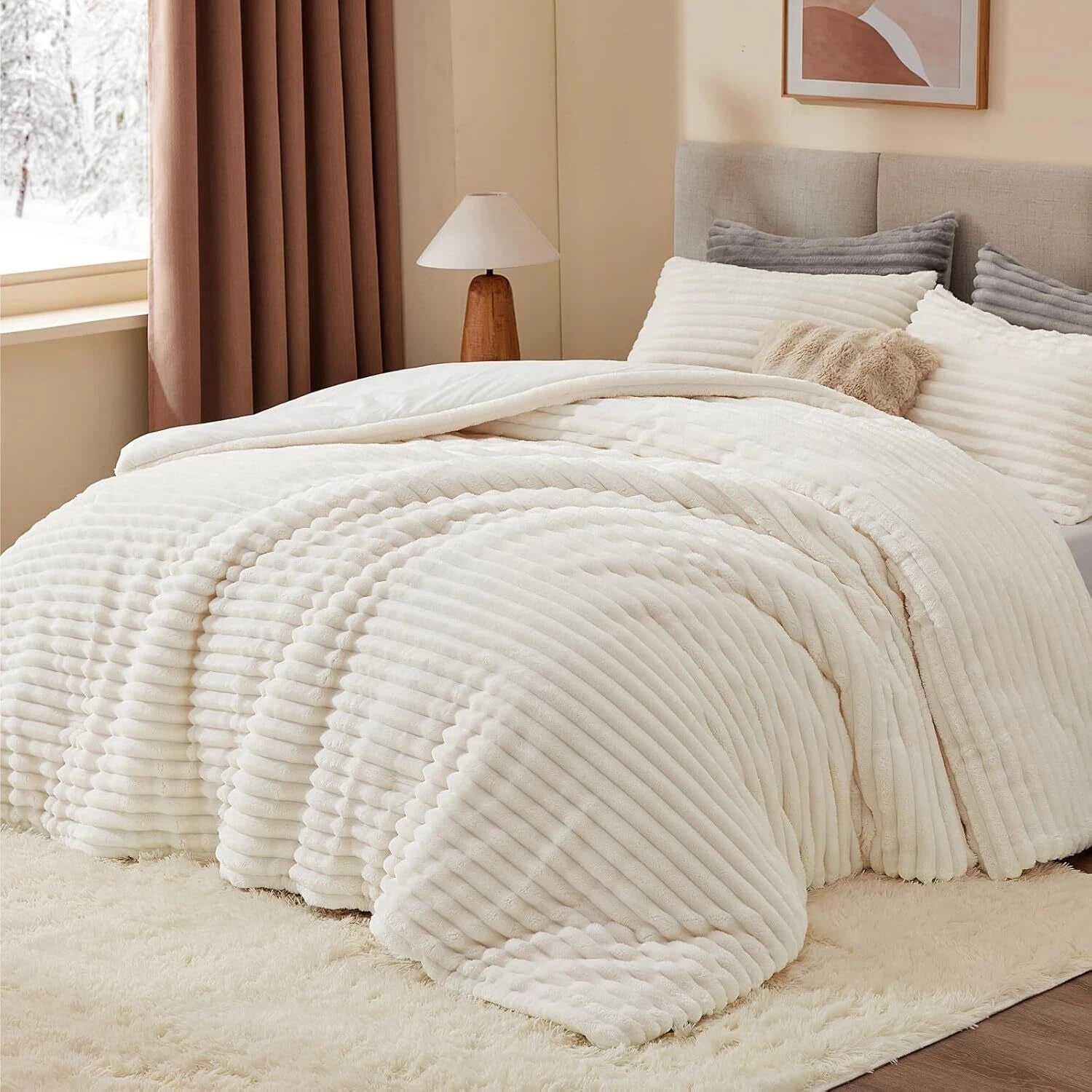 Queen Size Wool Comforter Set - Super Soft and Warm Fluffy White Bedding 07FC0E-D4 - KOEEK