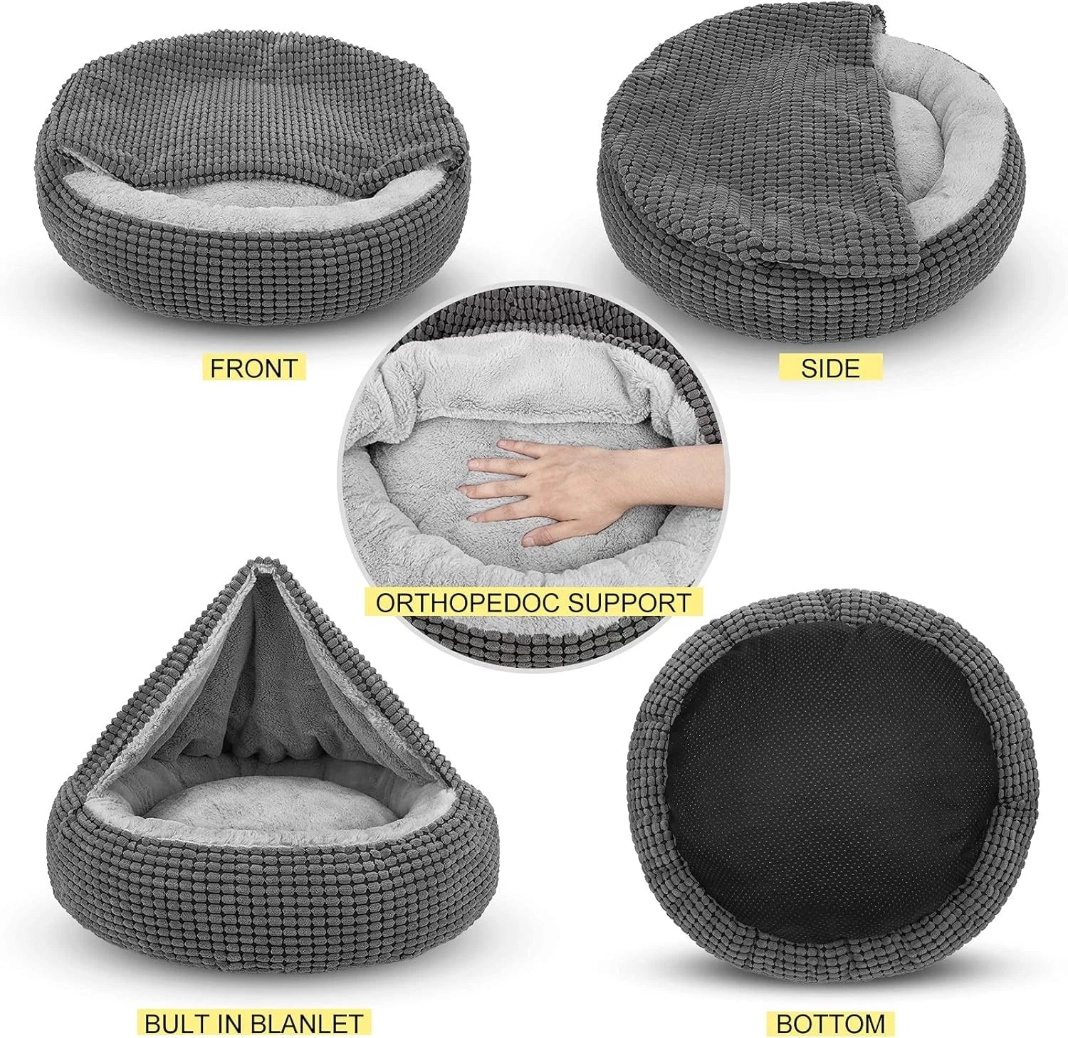 Small Dog Bed with Attached Blanket, Cozy Donut Cuddler Anti-Anxiety 07FC0E-D4 - KOEEK
