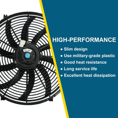 new 16" inch Universal Slim Fan Push Pull Electric Radiator 16 Inch, Black 07FC0E-D4 - KOEEK