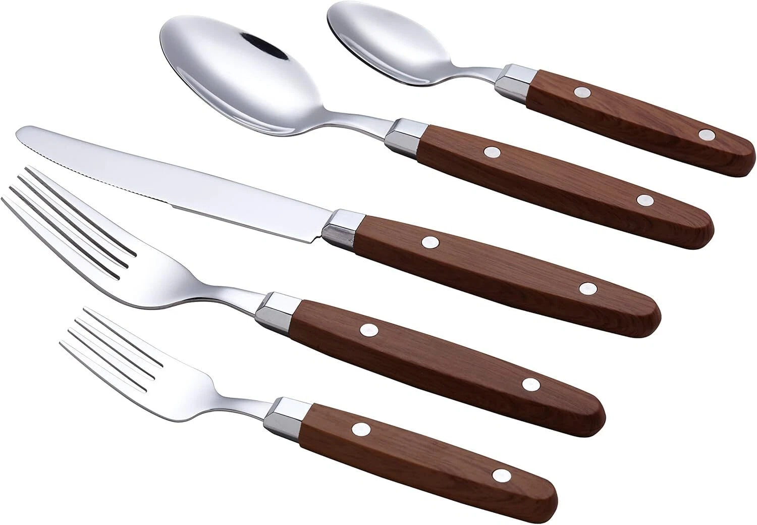 Silverware Set of 20 Stainless Steel Flatware with Colored Handle Rivets 07FC0E-D4 - KOEEK