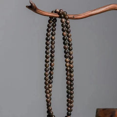 Green Qi Nan Agarwood Natural Old Material Dark Oil Beads 108 Bracelet Necklace 07FC0E-D4 - KOEEK