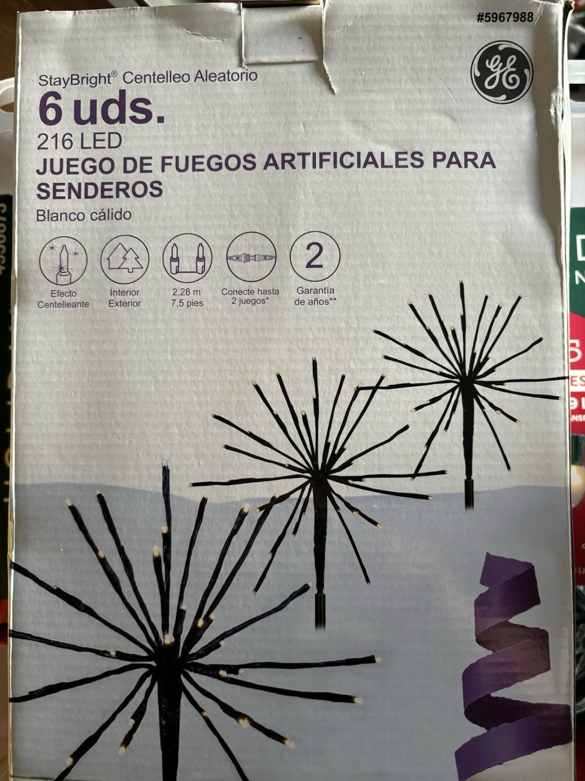 6 GE Staybright LED Random Sparkle Fireworks Pathway Lights Warm White Christmas GE - KOEEK