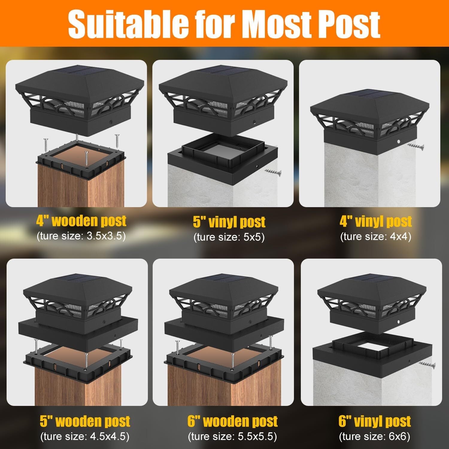 new T-SUN Solar Post Cap Light: 6 Pack Outdoor Lights Warm/Cold White-6 T-SUN - KOEEK