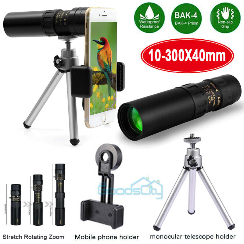 Day/Night Military Telescope 10-300X40mm Zoom Monocular with Accessories