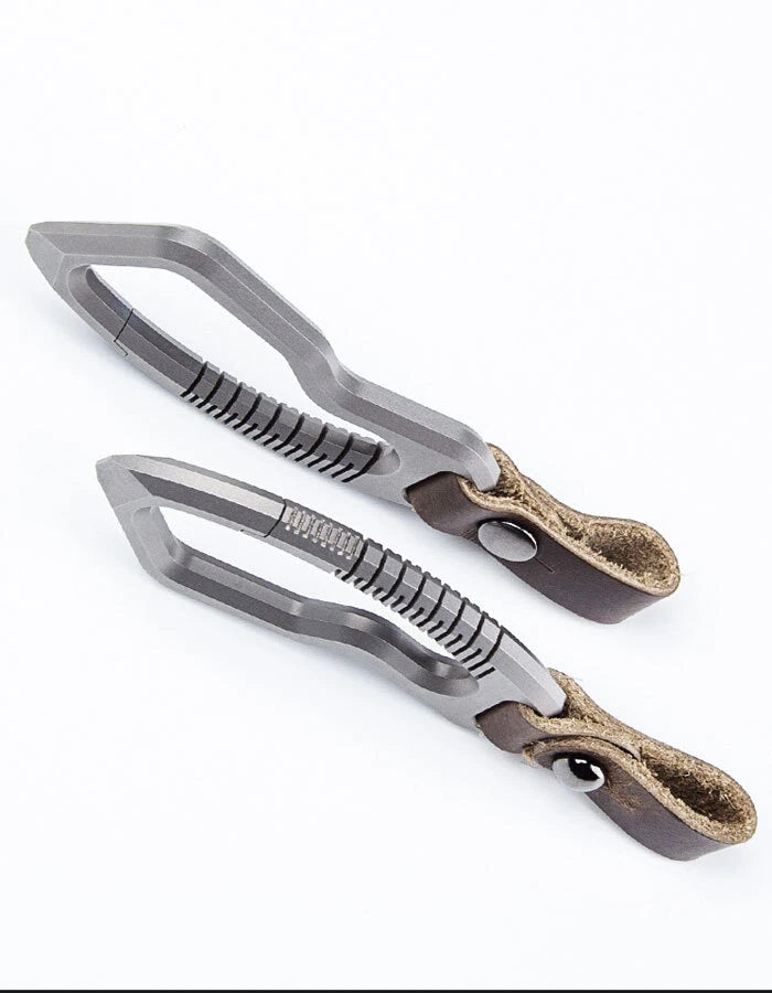 Titanium Alloy + Leather Keychain Carabiner Removable Pendant EDC Crowbar Tool EDC - KOEEK