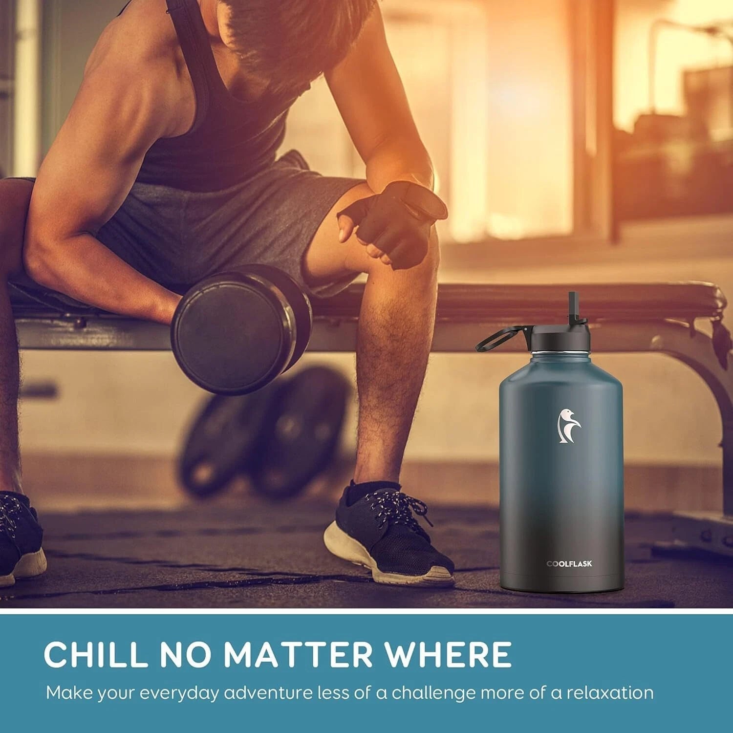 128 oz.Gallon Insulated Water Bottle with Straw and 3 Lids,Stainless Steel Metal 07FC0E-D4 - KOEEK