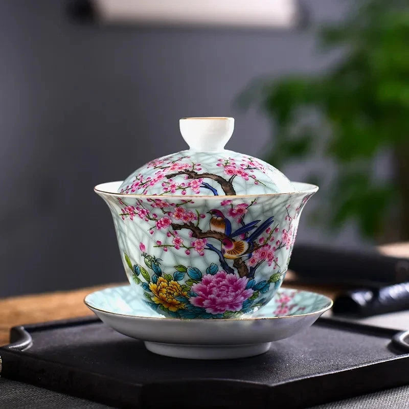 180ml Jingdezhen Porcelain Handpainted Enamel Gaiwan Tea Tureen Kungfu Teaware 07FC0E-D4 - KOEEK