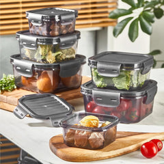 6 Piece Food Crisper Set - Sealed Plastic Crisper with Locking Lid - Stackable 07FC0E-D4 - KOEEK
