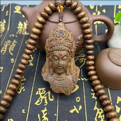 8mm*108 Natural Wood Prayer Beads Necklace KWAN-YIN Buddha Pendant Blessing 07FC0E-D4 - KOEEK
