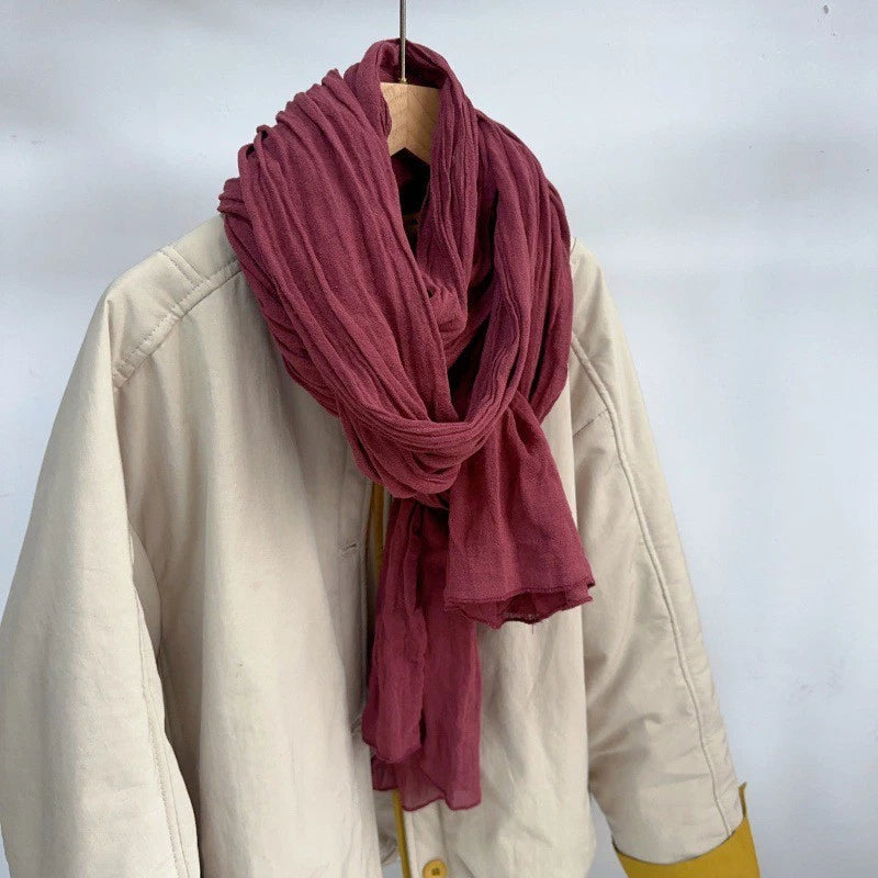 Mens  Bubble Linen Cotton Scarf Breathable Solid Shawl Neckerchief Scarves 07FC0E-D4 - KOEEK