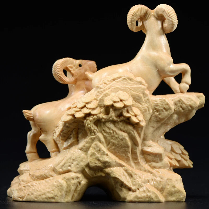 Xiaoye Boxwood Sanyang Kaitai Ornament, Solid Wood Sheep Mahogany Jewelry 07FC0E-D4 - KOEEK