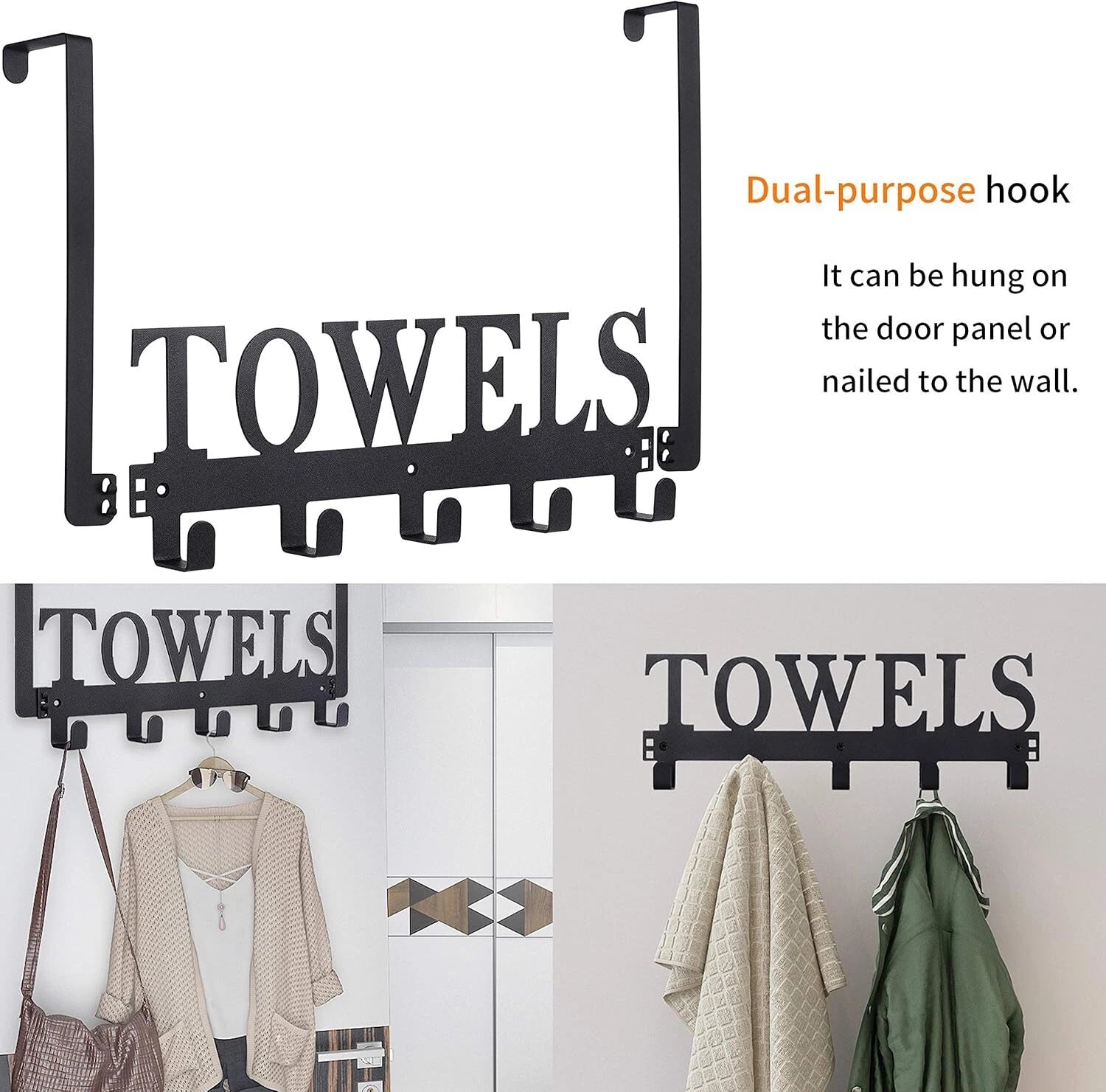 Over The Door Hooks, Towel Holder for Bathroom,Door Mount Towel Rack for Bedroom 07FC0E-D4 - KOEEK