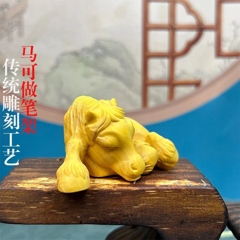 Boxwood Carved Zodiac Horse Pen Holder Desk Décor Home Office Gift Chinese Style 07FC0E-D4 - KOEEK