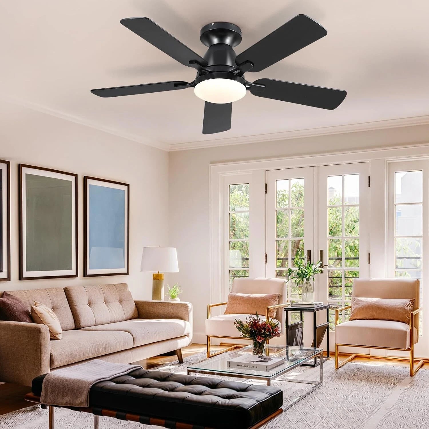 Ceiling Fans with Lights- 46"Low Profile Indoor Ceiling Fan with Light 07FC0E-D4 - KOEEK