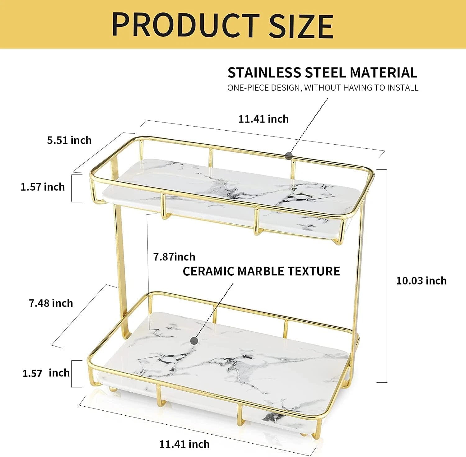 Bathroom Organizer Countertop Makeup Organizer Stainless Steel Gold Shelf 07FC0E-D4 - KOEEK
