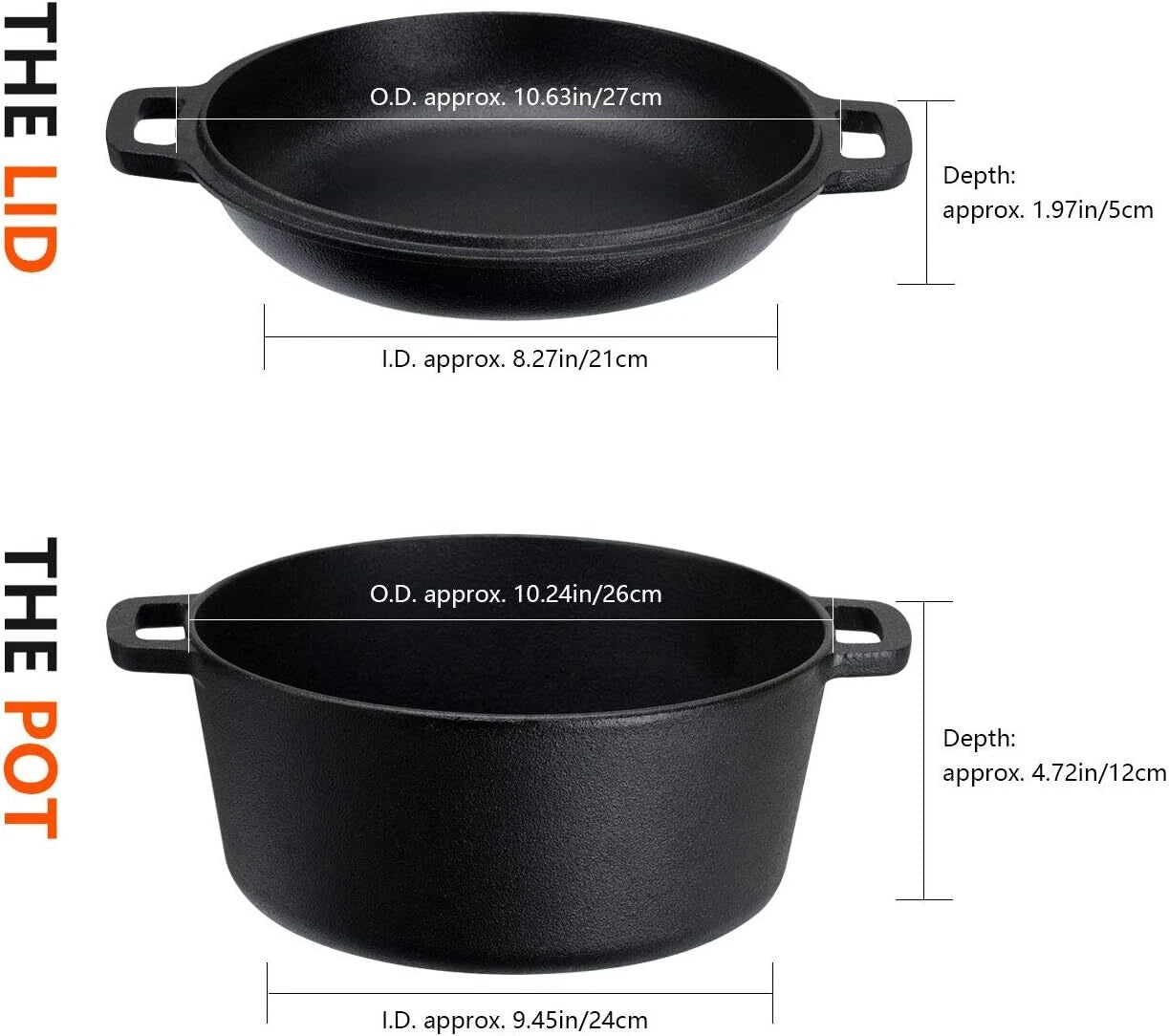 (2-in-1 pre-seasoned Dutch oven with lid for induction 5 qt) 07FC0E-D4 - KOEEK