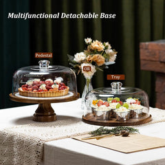 Cake Stand with Dome Lid, Acacia Wood Cake Plate with Cover, Wooden Cake 07FC0E-D4 - KOEEK