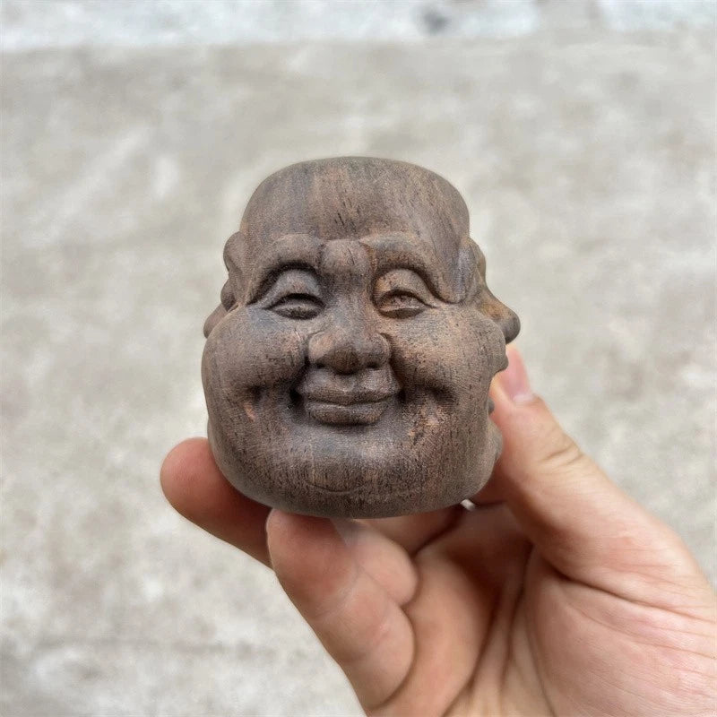6.5cm Agarwood Handcarved Four Sided Buddha Statue Tea Pet Health Ball Ornament 07FC0E-D4 - KOEEK