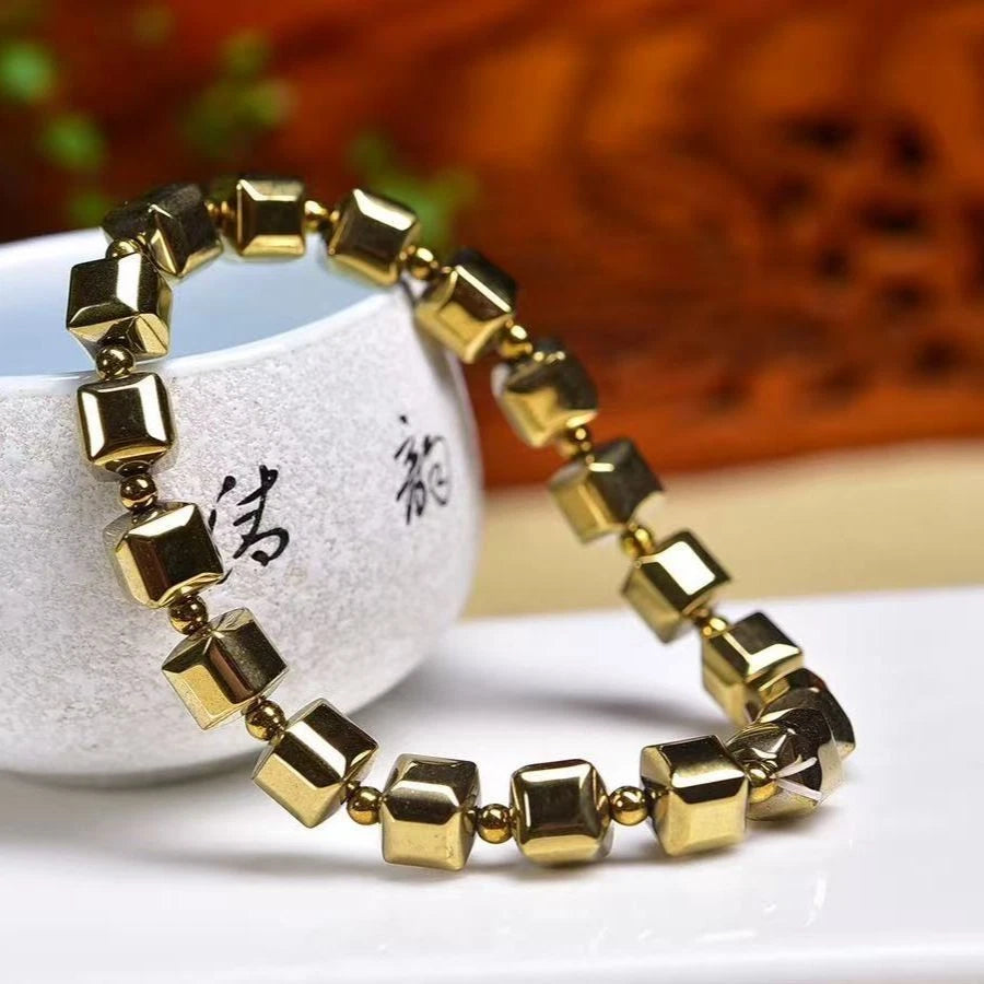 Brass Cube 8mm Bracelet Women’s Fashion Hand Bead Jewelry 07FC0E-D4 - KOEEK