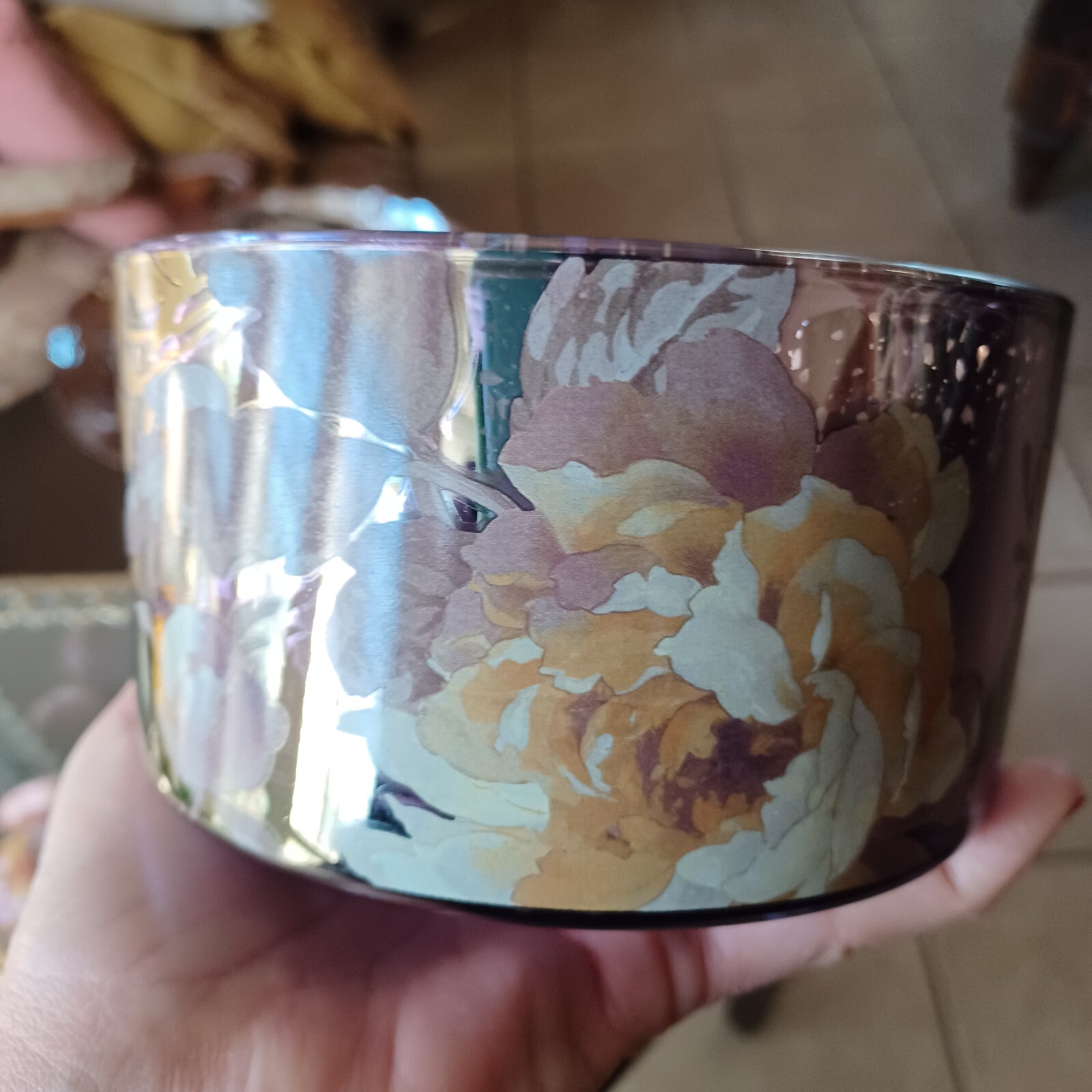 ANTHROPOLOGIE CANDLE ADA FLORAL SUEDED ROSE MERCURY GLASS CANDLE HUGE 23.03 OZ ANTHROPOLOGIE - KOEEK