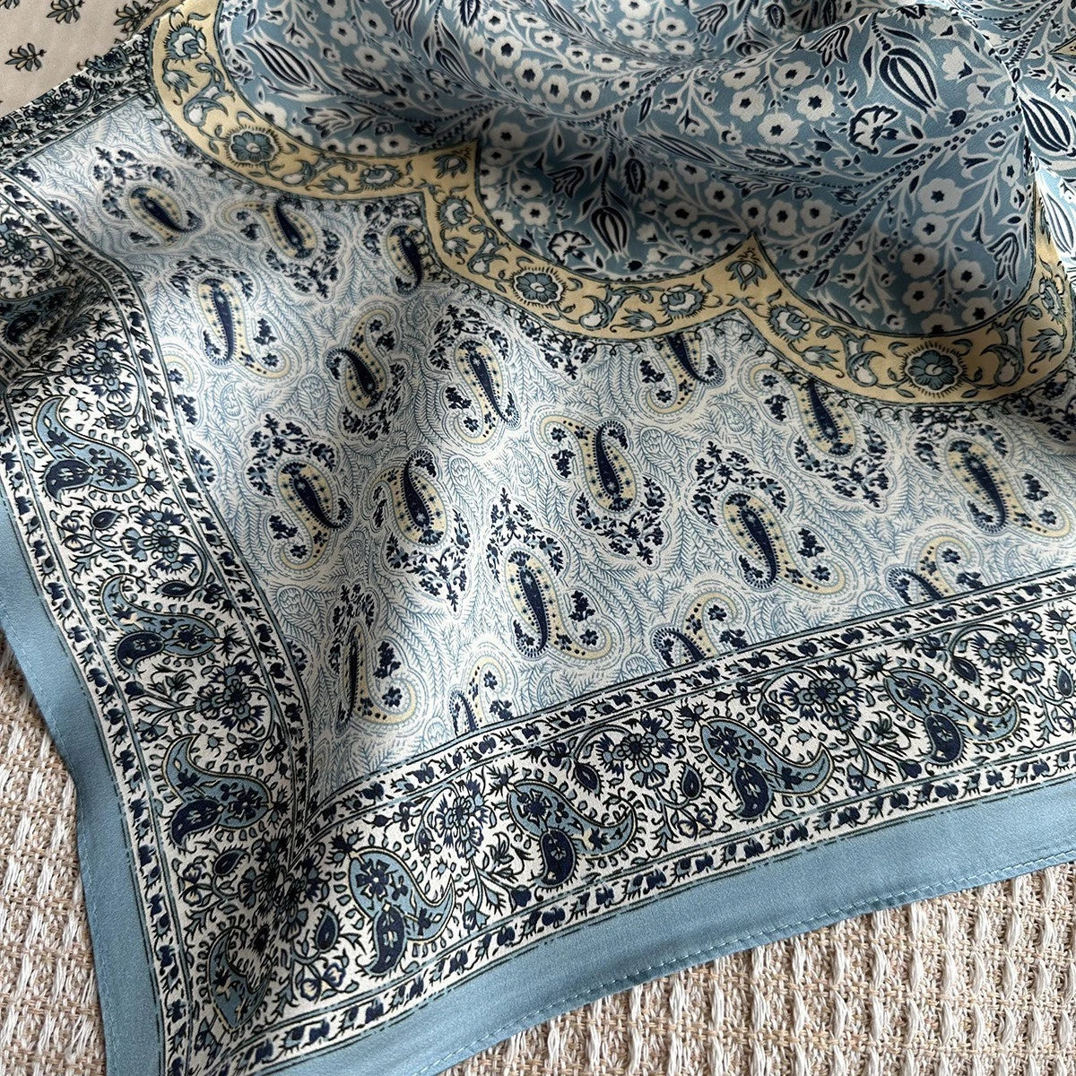 Silk Square Scarf 65*65cm Women Blue Paisley Flower Kerchief Headscarf Wrap 07FC0E-D4 - KOEEK