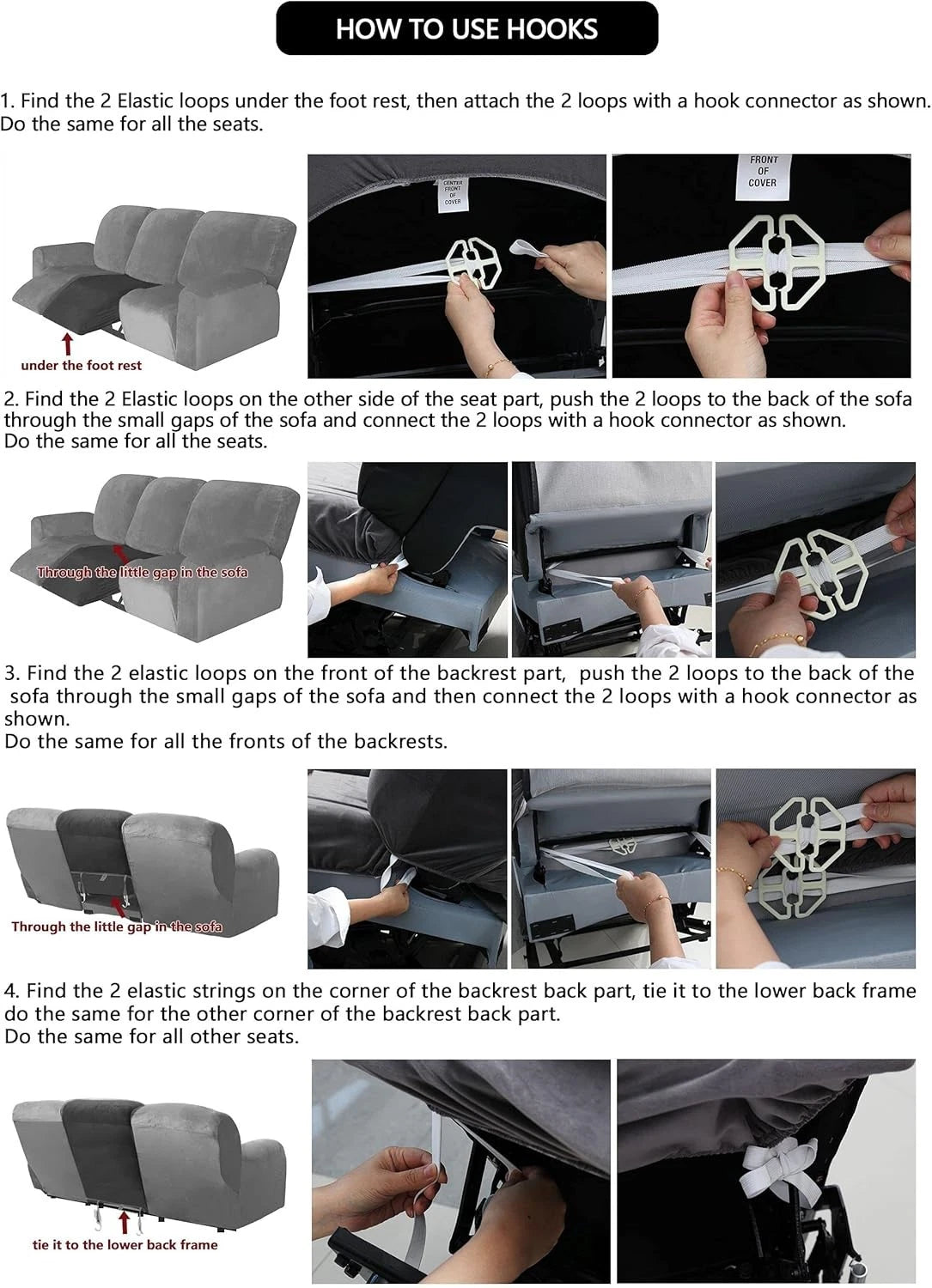 Velvet 8-piece recliner sofa cover set, suitable for 3-seater recliner sofas 07FC0E-D4 - KOEEK