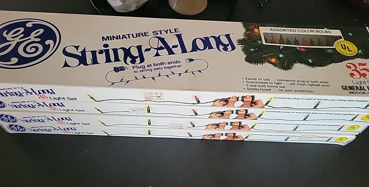 4 sets Vintage GE Miniature Style String -a-Long Christmas 35 Light Set - NIP GE - KOEEK