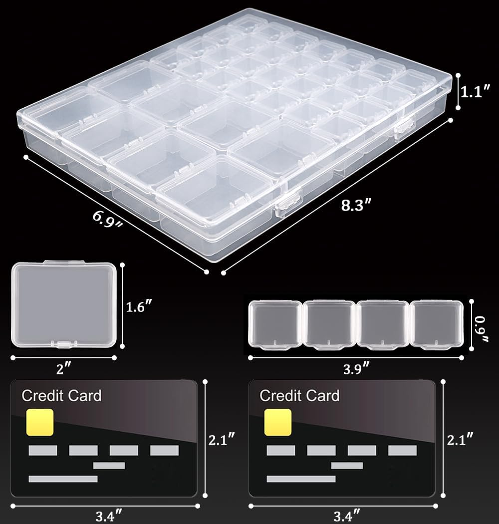 ny oppbevaringsboks med dobbel størrelse diamantperler med 28 små og 8 store indre